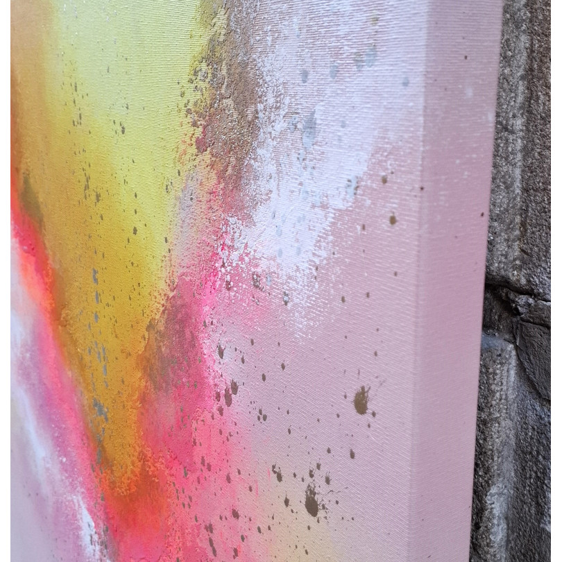 Pintura abstracta rosa naranja amarillo para interiores modernos