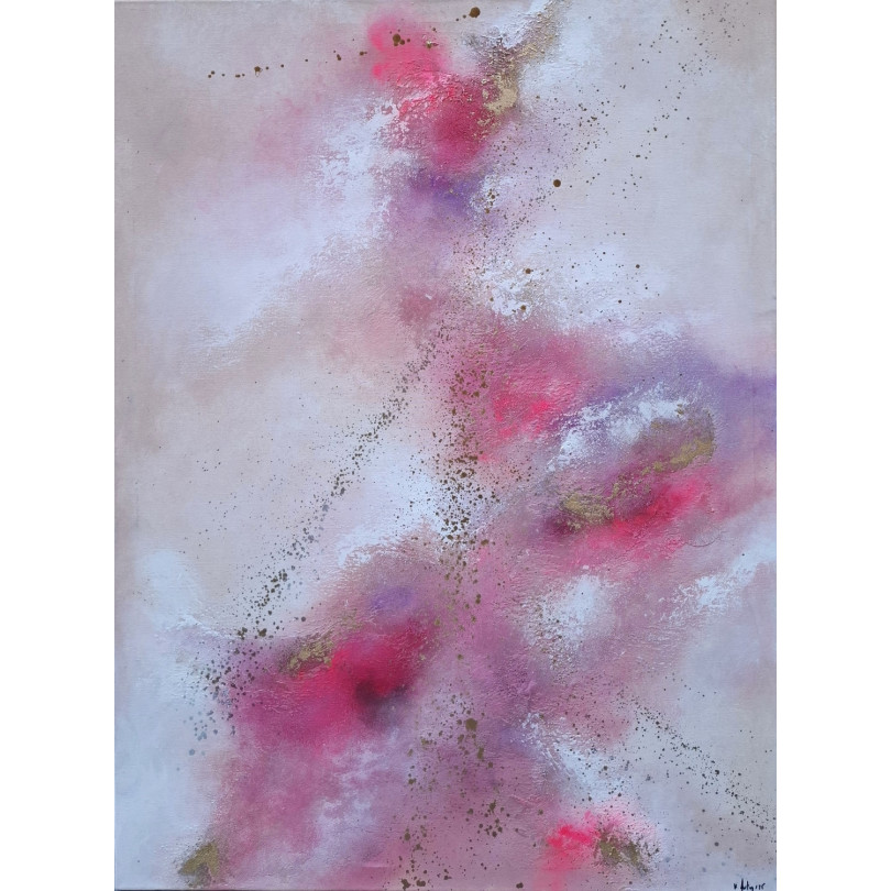 Abstract painting in pink, purple, and gold for home decor