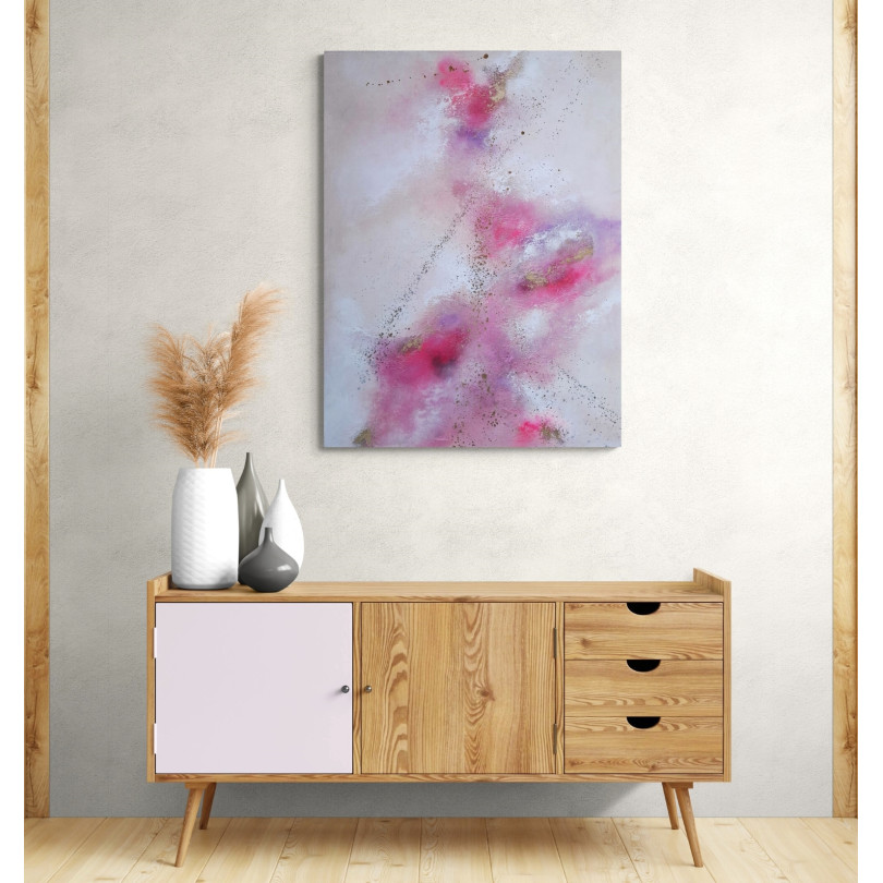 Tableau abstrait coloré aux nuances célestes pour décoration contemporaine