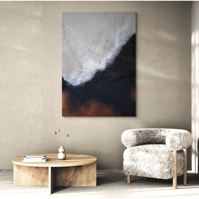 Blancs, noirs et ocres en tension dynamique : cette œuvre dégage énergie, mouvement et la puissance indomptable de la nature