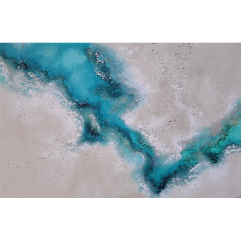 Paysage Aquatique Abstrait – Peinture Contemporaine Bleu Turquoise