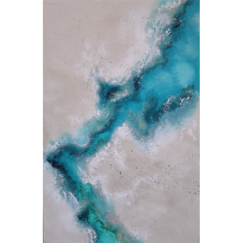 Abstract Aquatic Landscape – Contemporary Blue Turquoise Painting