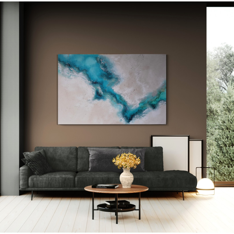 Arte abstracto acuático – Pintura contemporánea azul turquesa