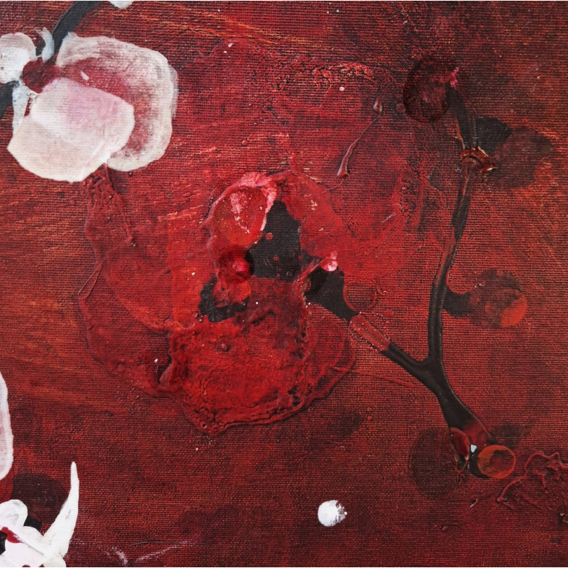Cerisiers en Fleur sur Rouge Profond, oeuvre de Martinez Marìn