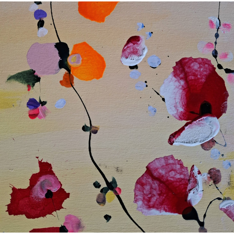 Blooming harmony, abstract and floral contemporary painting