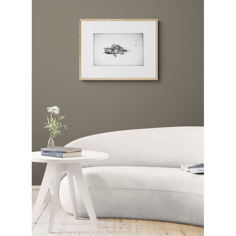Original gyotaku artwork: print of a scorpion fish in black ink on paper