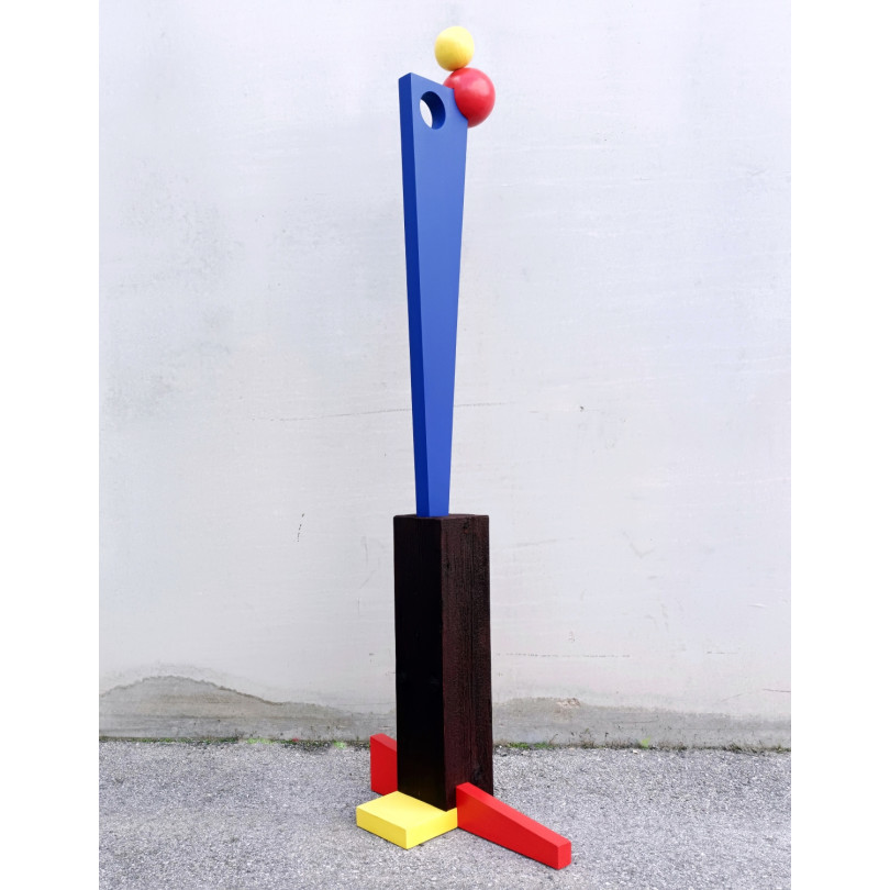 Abstract geometric totem sculpture inspired by Bauhaus