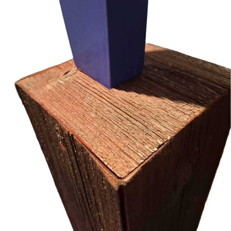 Abstract geometric totem sculpture inspired by Bauhaus.