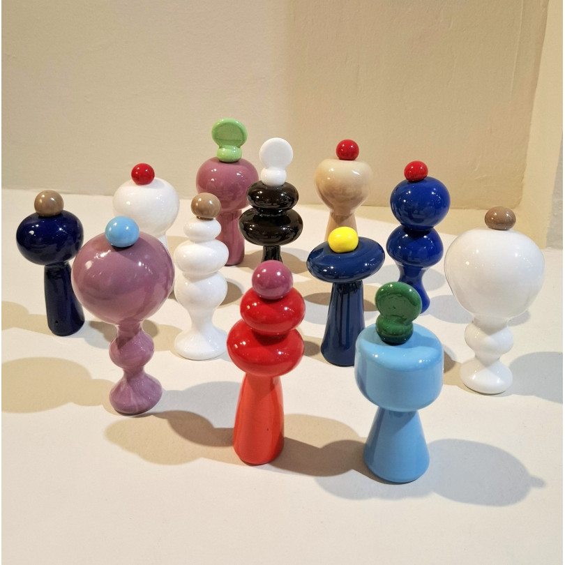 Small totem sculpture in colored blown glass
