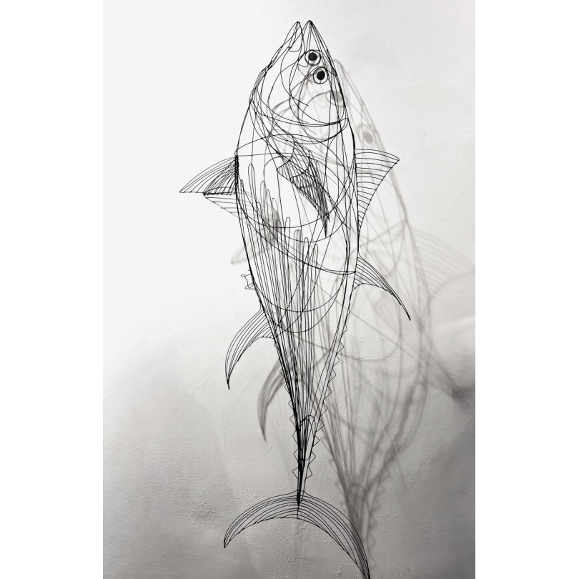Tuna fish sculpture in welded steel wire