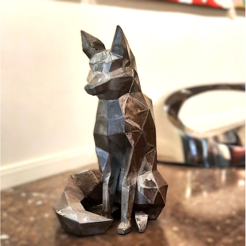 Sculpture renard en acier origami – œuvre contemporaine