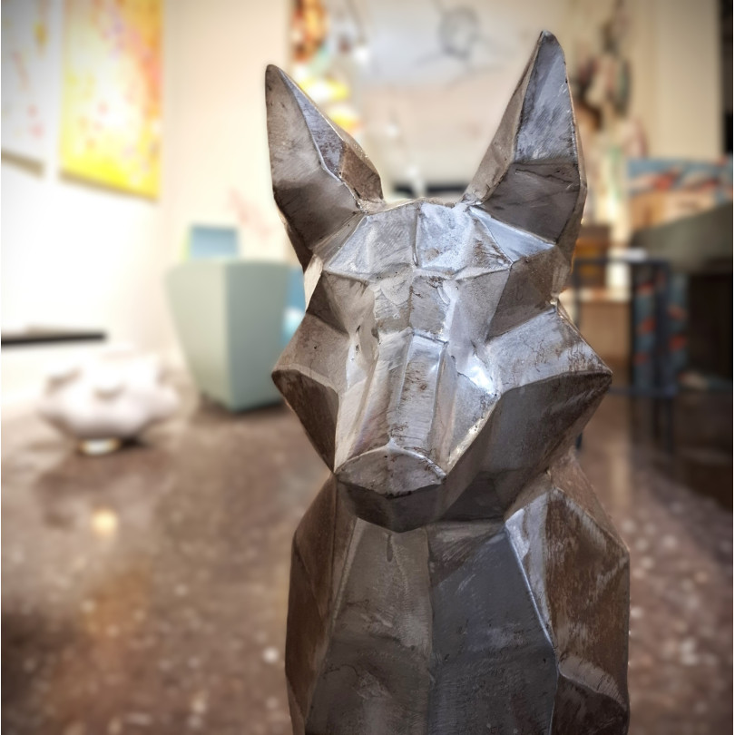Sculpture renard en acier origami – œuvre contemporaine