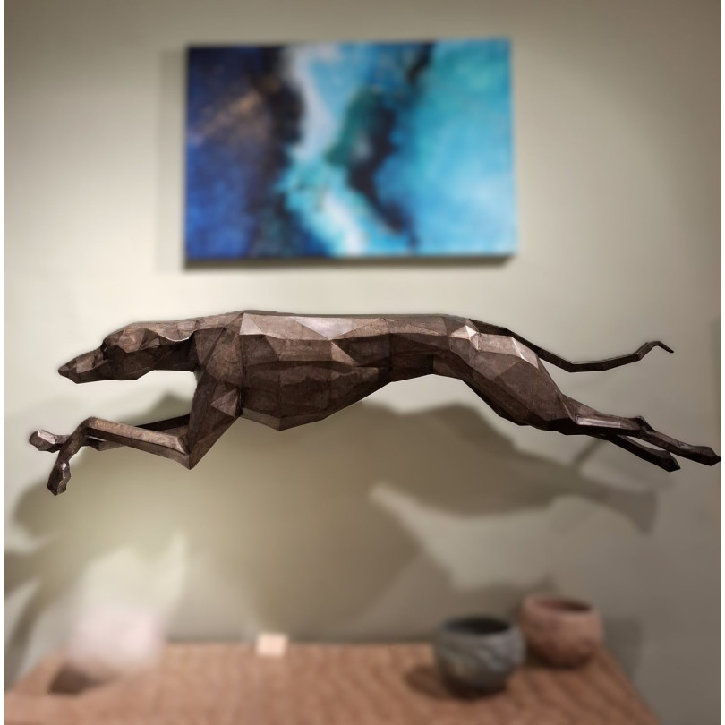 Sculpture murale en acier de chien levrier