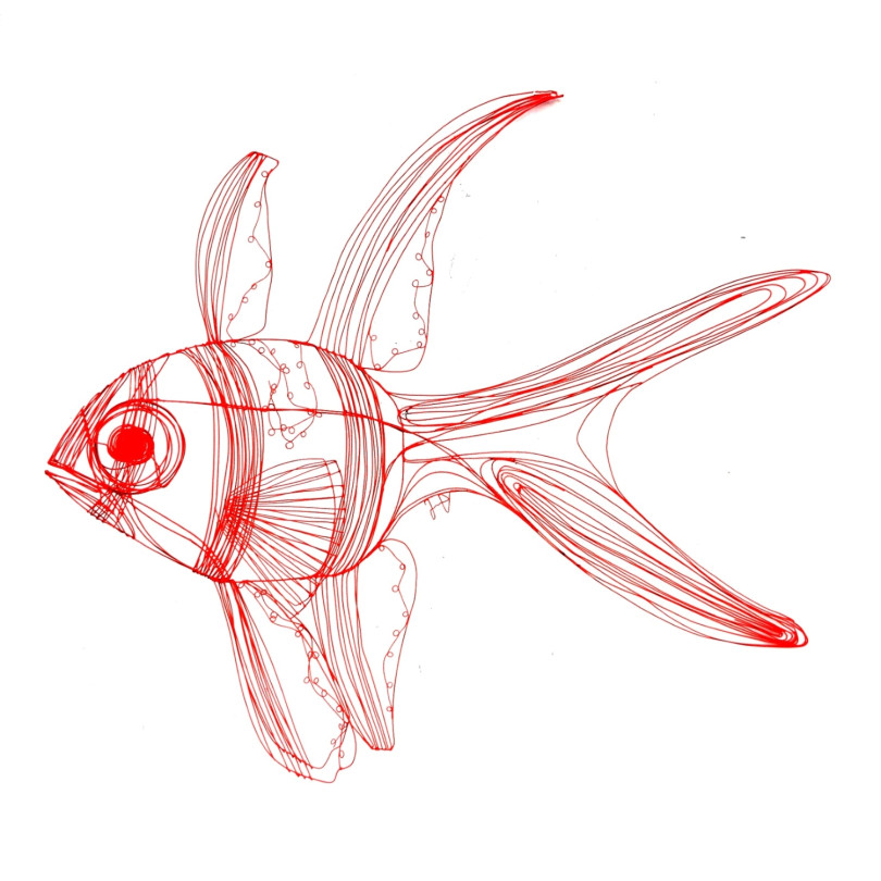 Red Fish sculpture in welded steel wire