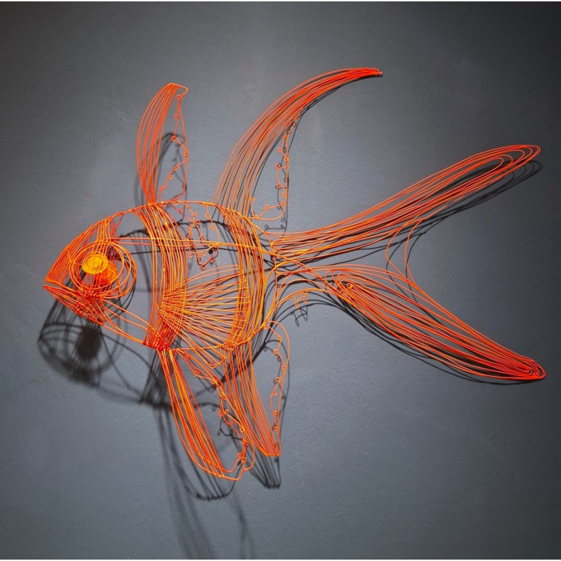 Red Fish sculpture in welded steel wire