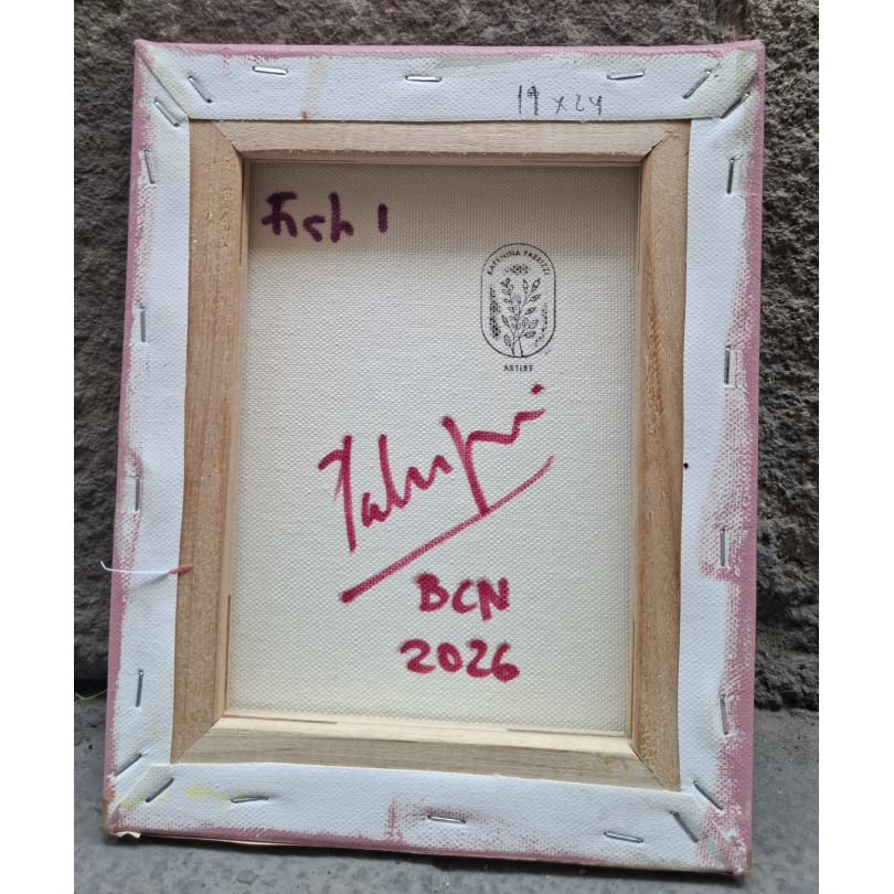 petit tableau d'une crevette et fleurs sur fond rose de Fabrizzi