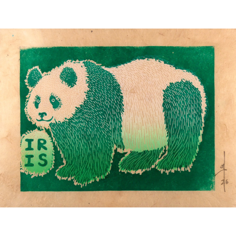 Green Panda, hand print by Gabriel Lecup