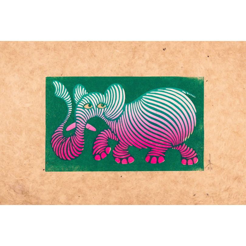 Funny elephant, unique engraving