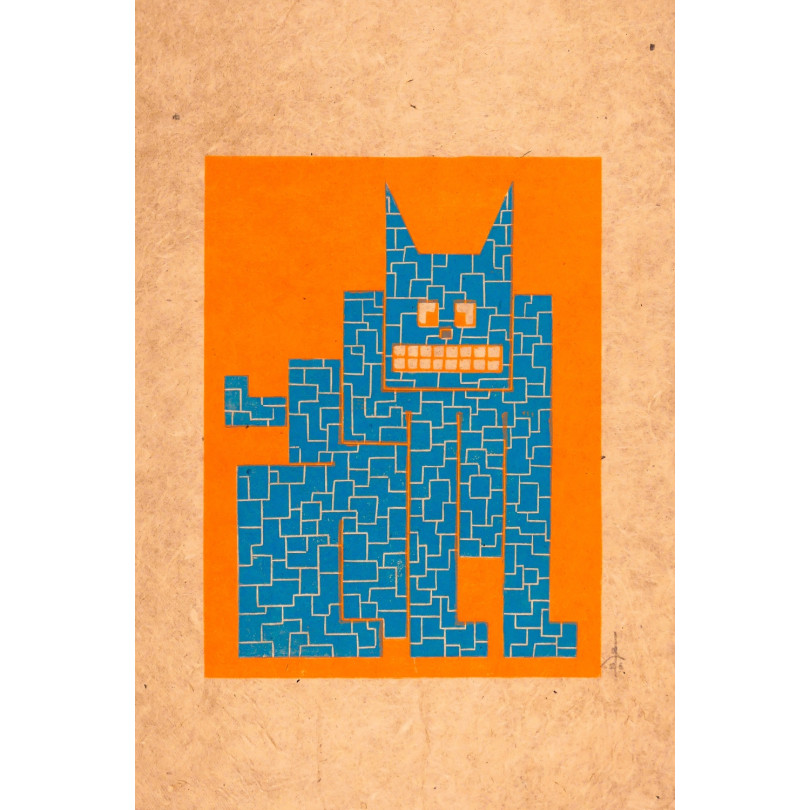 Grabado contemporaneo de un gato muy colorido