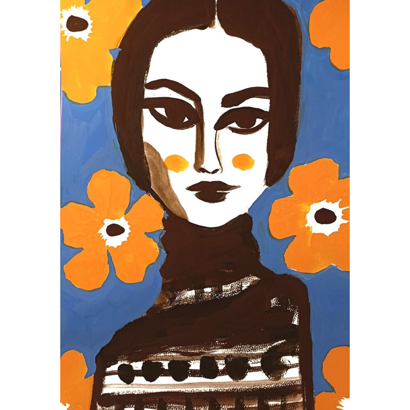 Portrait of Gala, colorful artwork on paper by artist Vanessa Linares