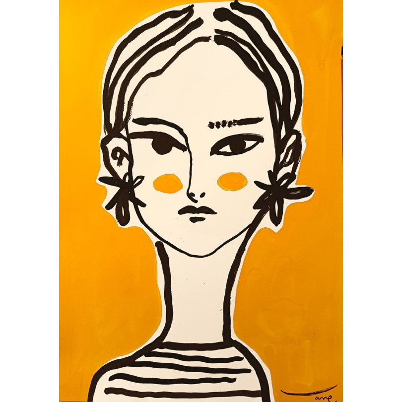Portrait of Young Woman on orange background by Vanessa Linares