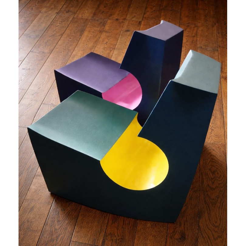 Contemporary low chair in lacquered steel